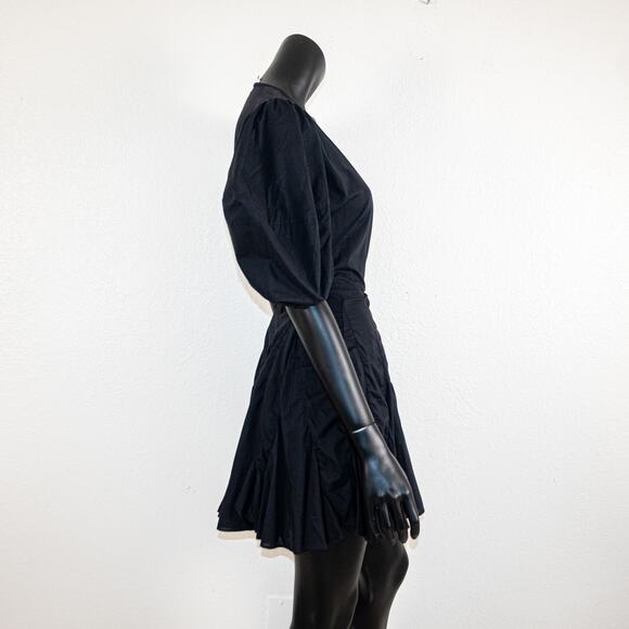 RHODE $375 Claudine Wrap Dress Puff Sleeves mini in Black XS - Picture 7 of 8